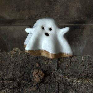 handbuilt glazed ceramic ghost decoration